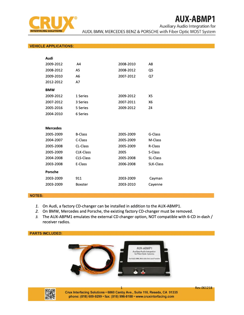 Page 1 de la notice Manuel utilisateur CRUX AUX-ABMP1