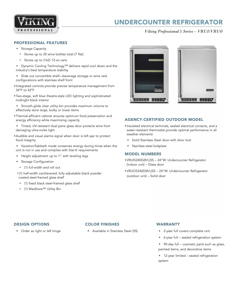 Page 1 de la notice Fiche technique Viking VRUI5240GRSS