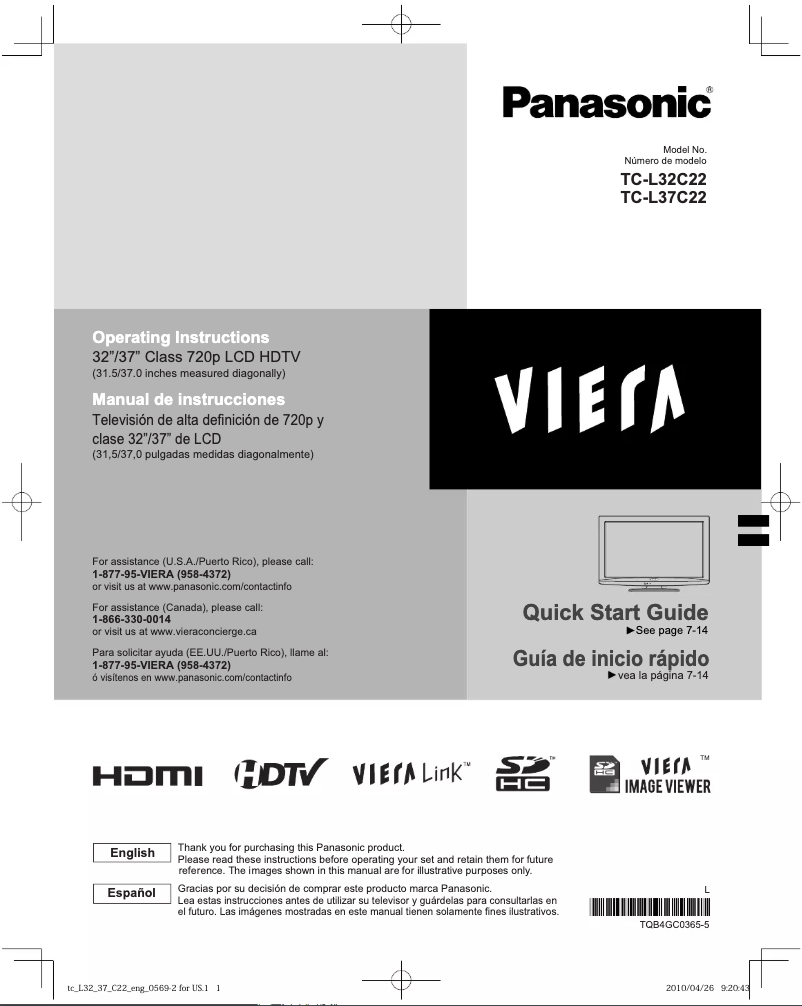 Page 1 de la notice Manuel utilisateur Panasonic Viera TC-L32C22