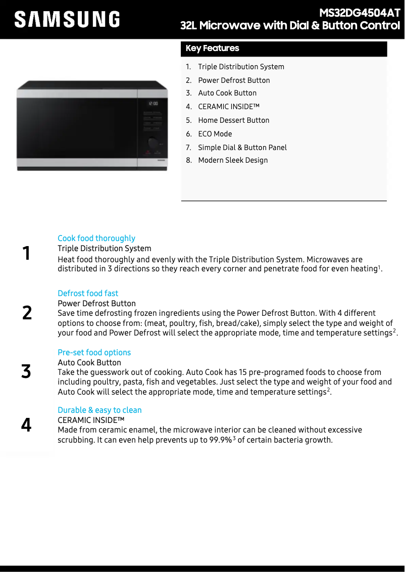 Page 1 de la notice Fiche technique Samsung MS32DG4504AT