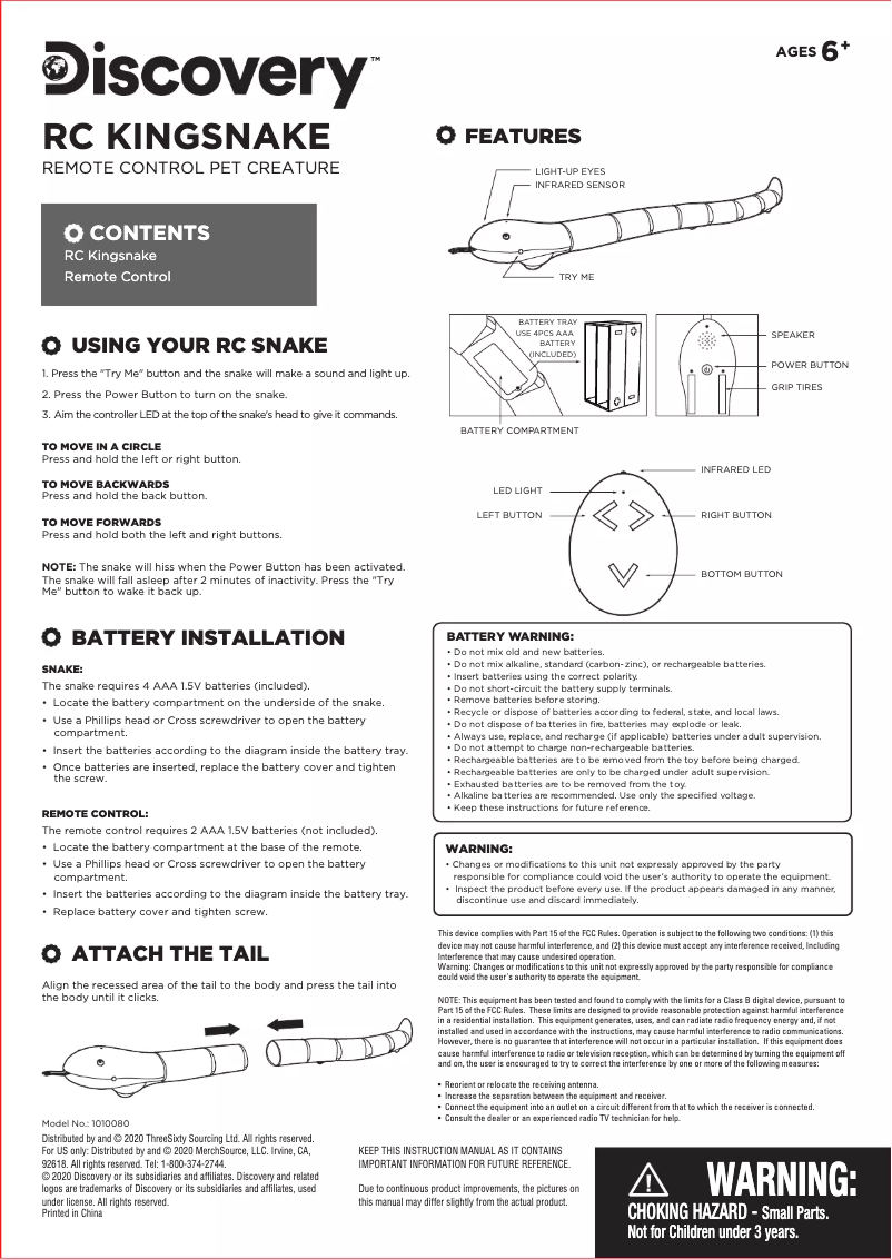 Page 1 de la notice Manuel utilisateur Discovery RC King Snake