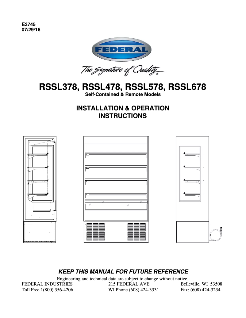 Page 1 de la notice Manuel utilisateur Federal RSSL478SC
