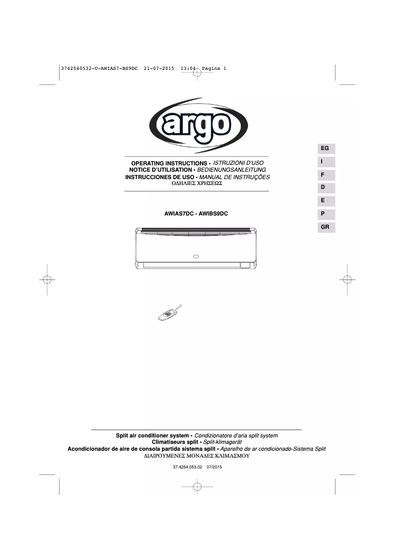 Page 1 de la notice Manuel utilisateur ARGO AWIAS7DC