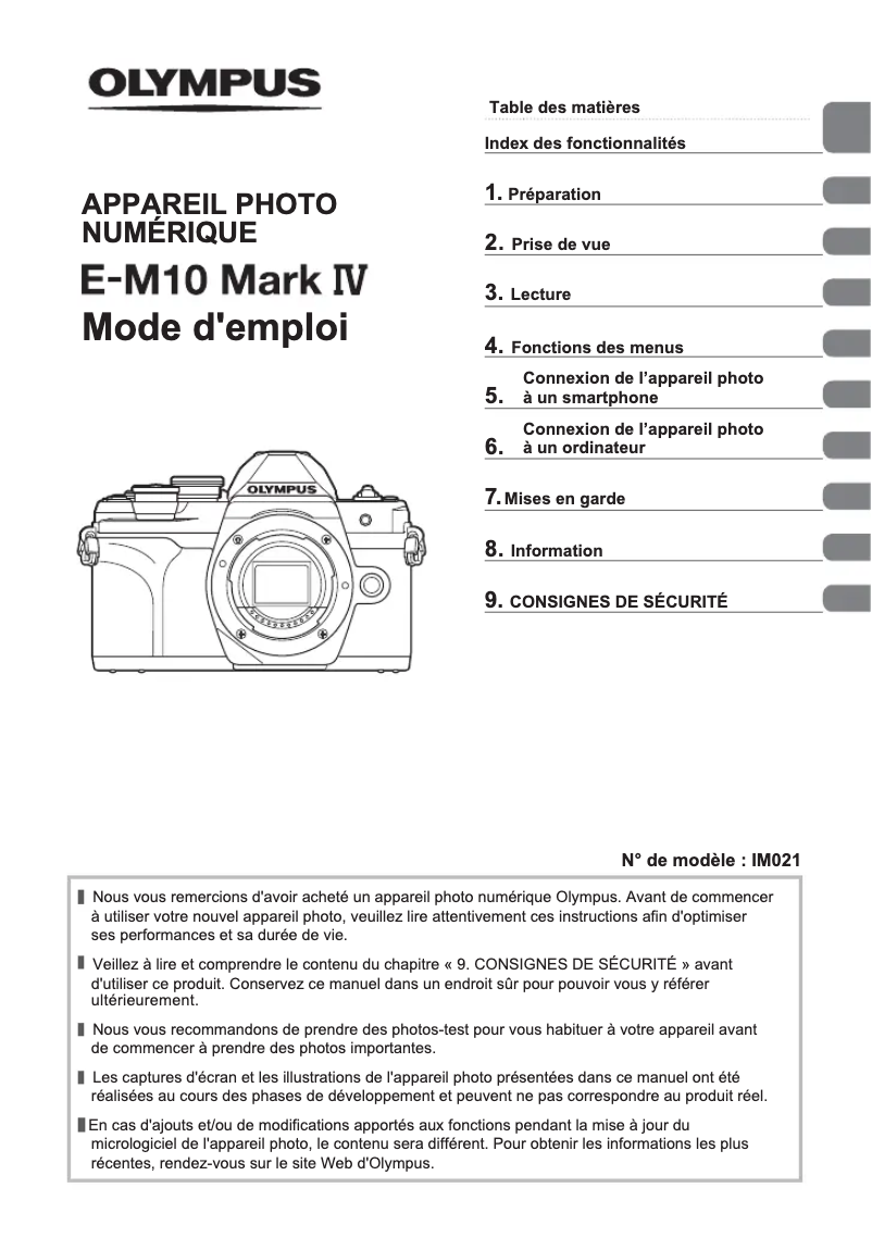 Image de la première page du manuel de l'appareil E‑M10 Mark IV