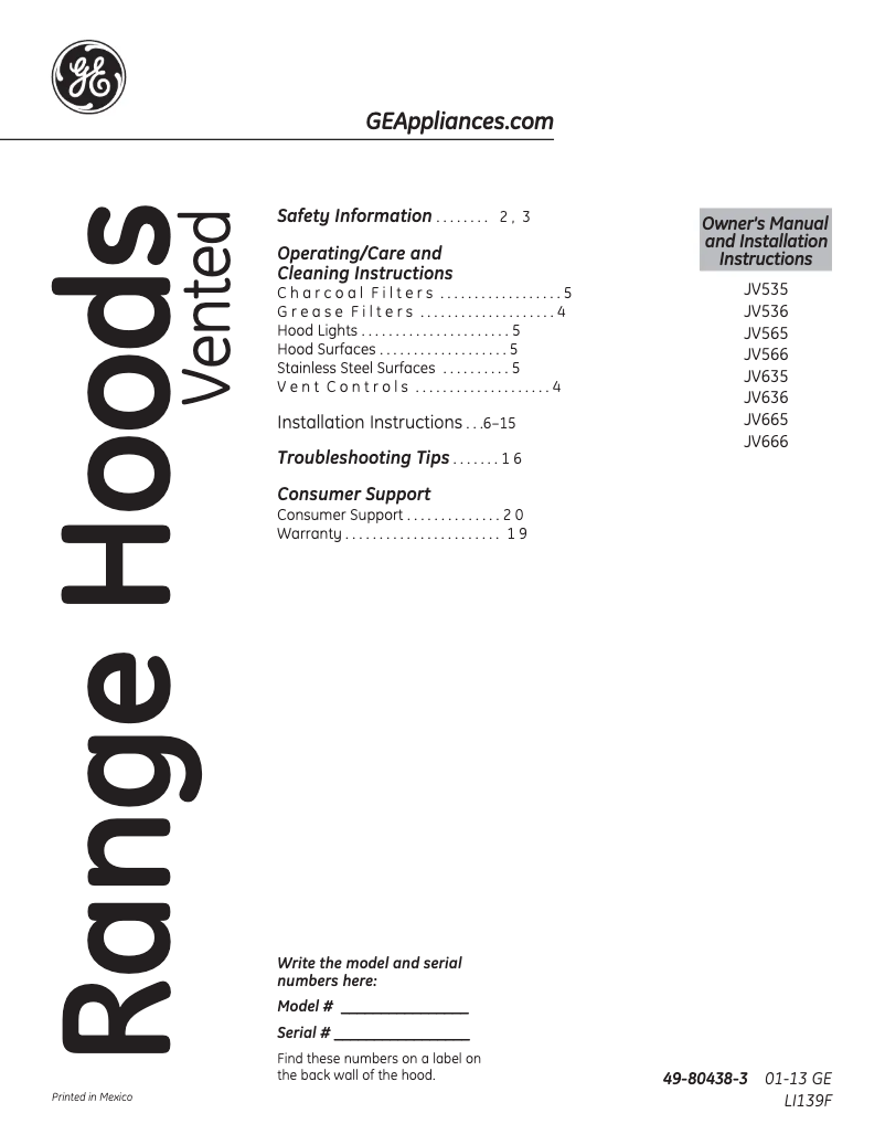 Image de la première page du manuel de l'appareil JV536HSS