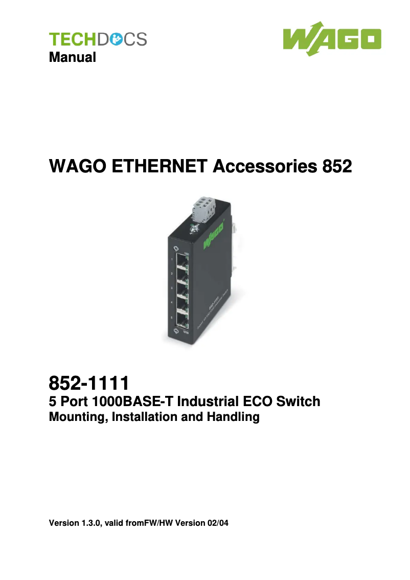 Image de la première page du manuel de l'appareil 852-1111