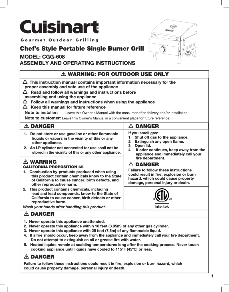 Página 1 del manual Manual de usuario Cuisinart CGG-608