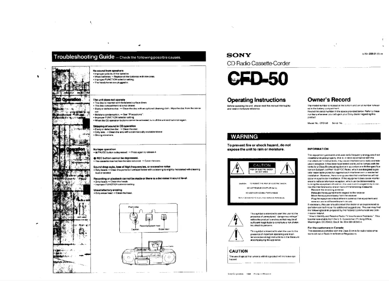 Page n°1 - Manuel utilisateur Sony CFD-50