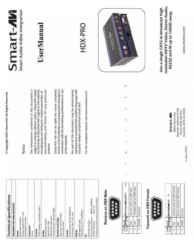 Page n°1 - Manuel utilisateur Smart-AVI HDX-PRO
