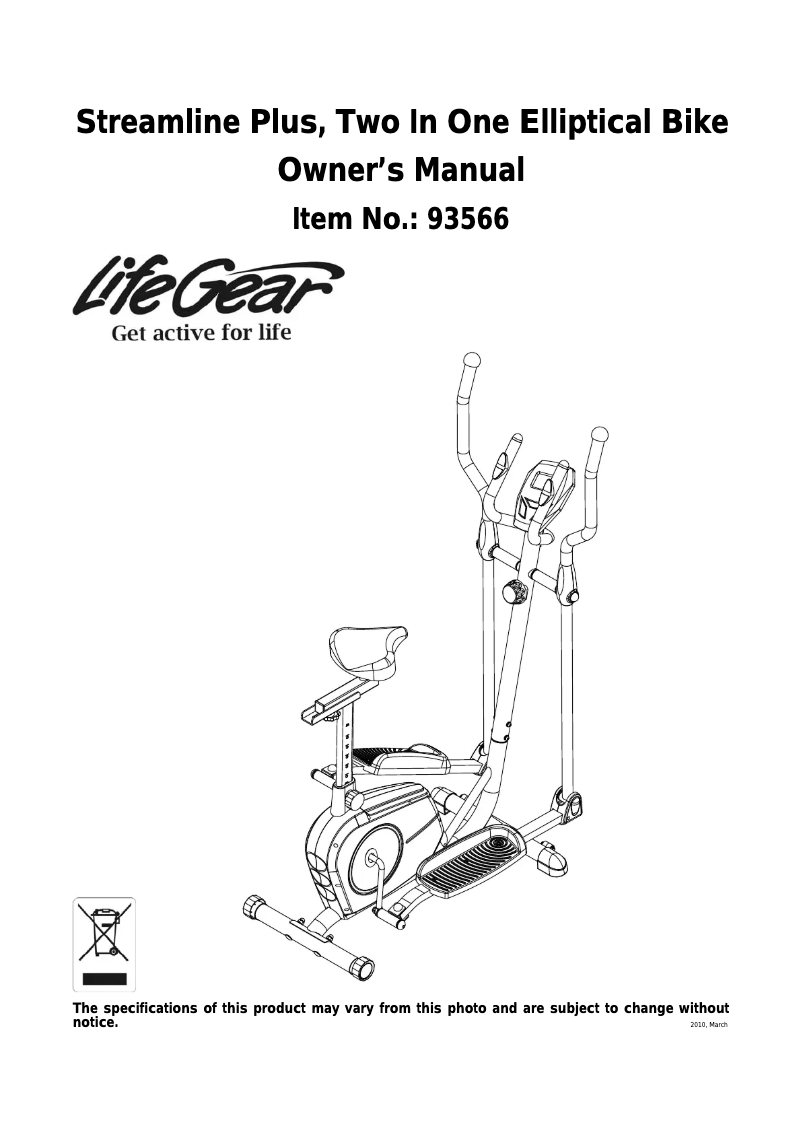 Page n°1 - Manuel utilisateur Life Gear Streamline Plus 93566