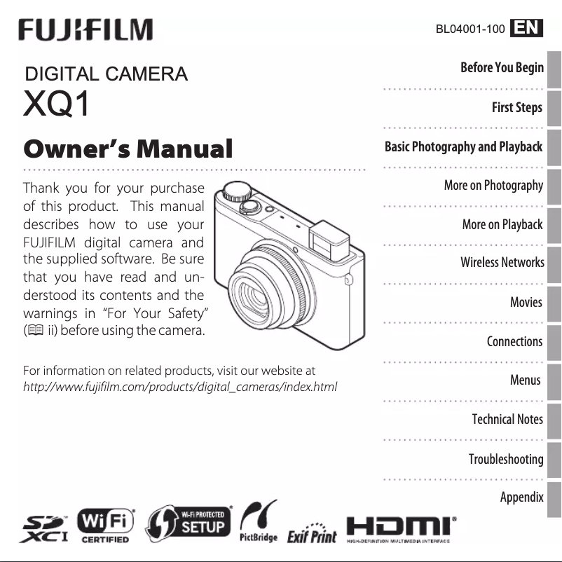 Image de la première page du manuel de l'appareil X-Q1