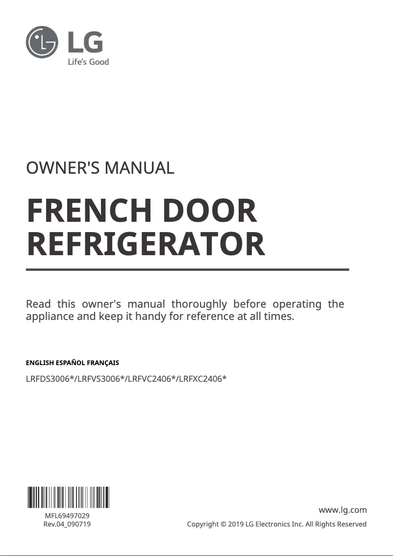 Page 1 de la notice Manuel utilisateur LG LRFDS3006S