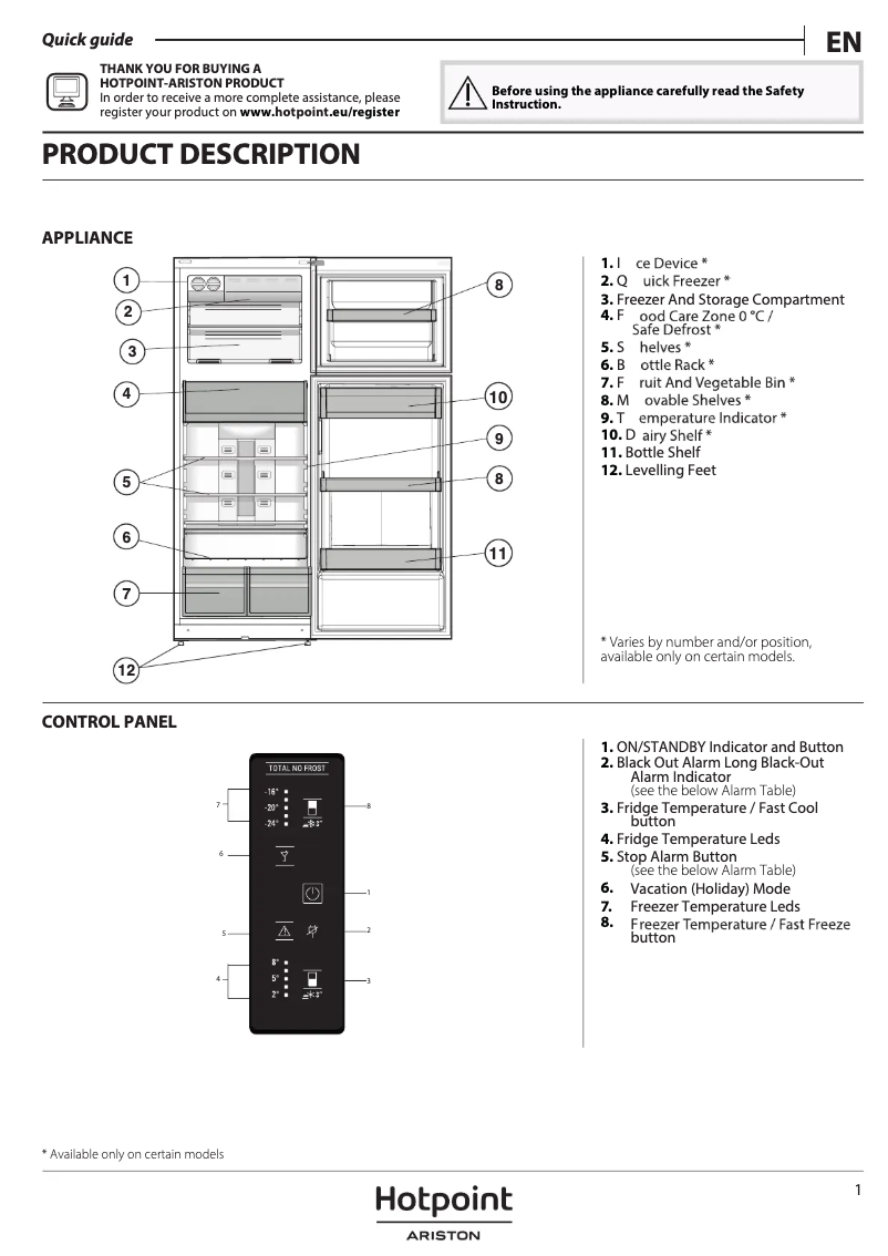Page 1 de la notice Manuel utilisateur Hotpoint HA70TE 952 St