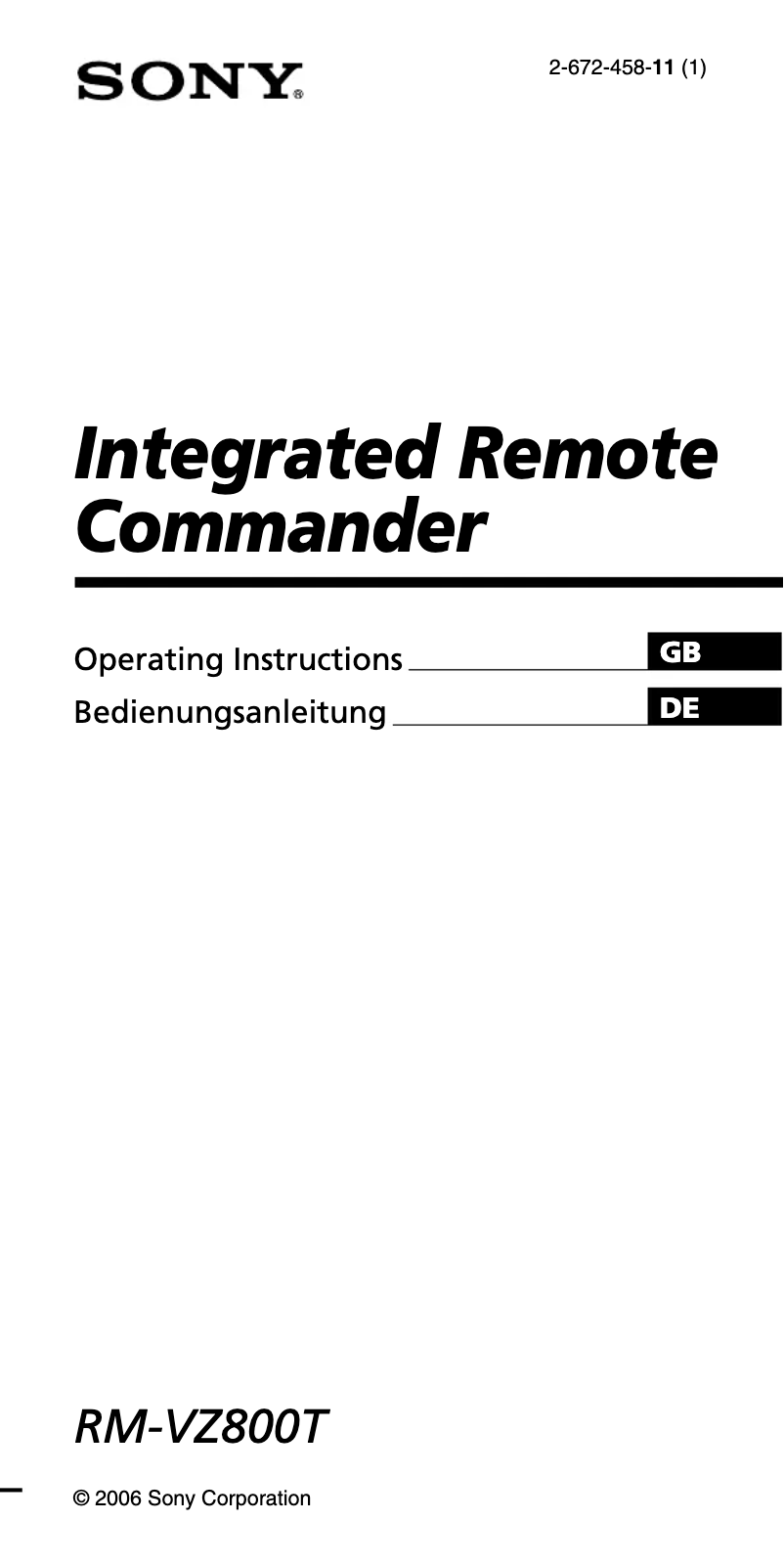 Page n°1 - Manuel utilisateur Sony RM-VZ800T