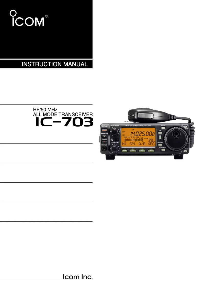 Image de la première page du manuel de l'appareil IC-703
