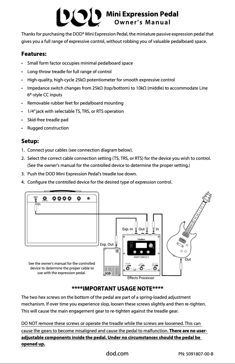Image de la première page du manuel de l'appareil Mini Expression Pedal