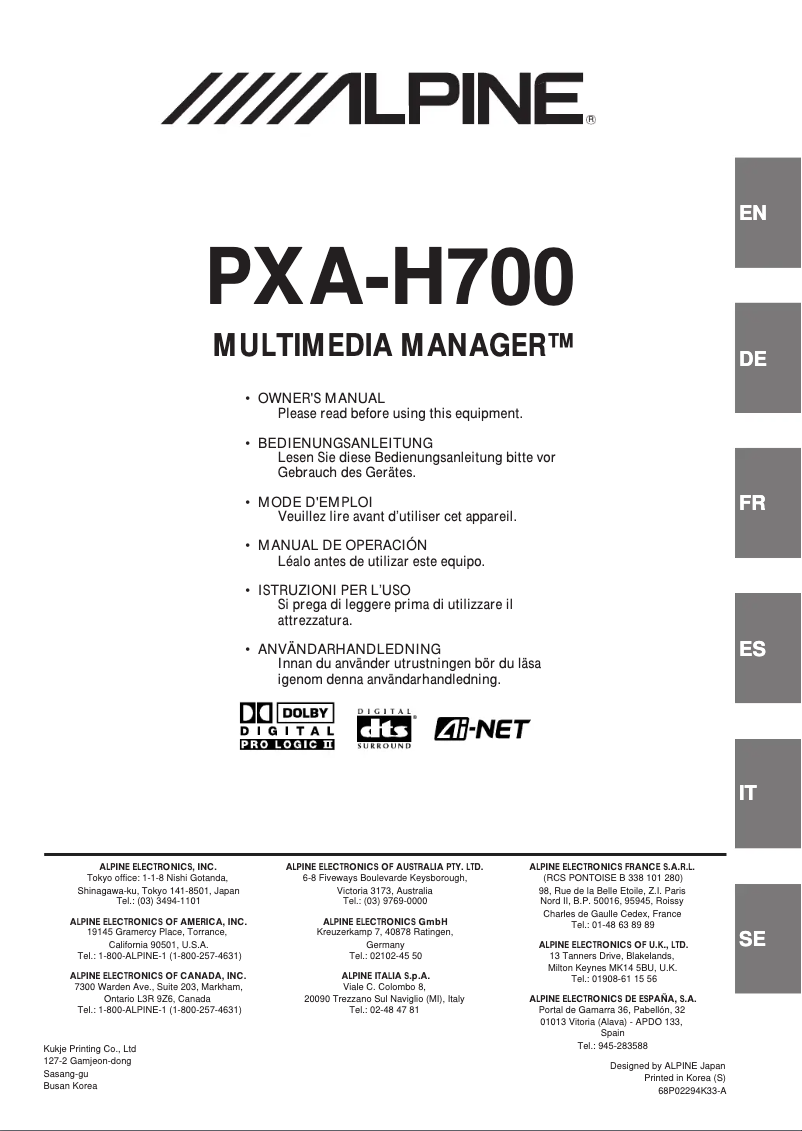 Image de la première page du manuel de l'appareil PXA-H700