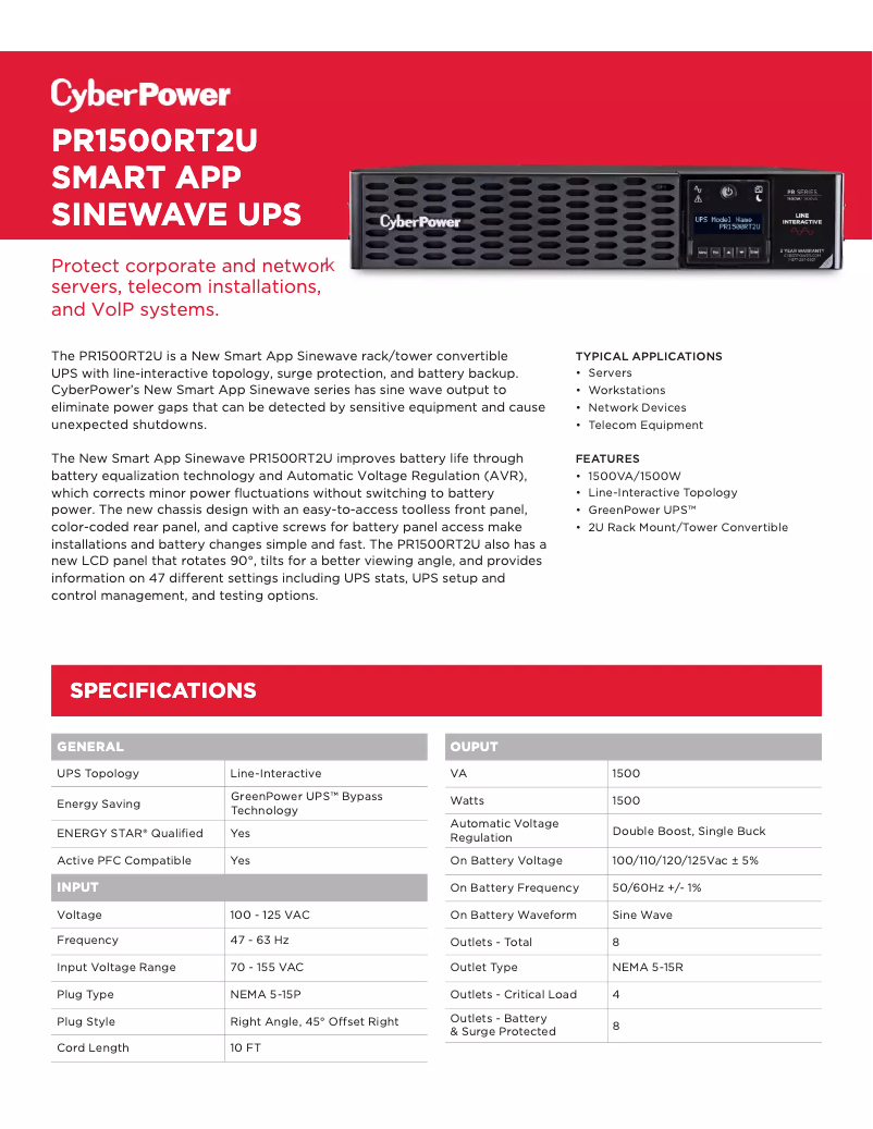 Page 1 de la notice Manuel utilisateur CyberPower PR1500RT2U