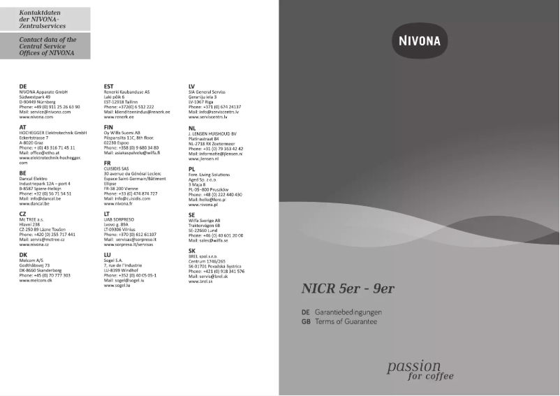 Página 1 del manual Información de garantía Nivona CafeRomatica 790