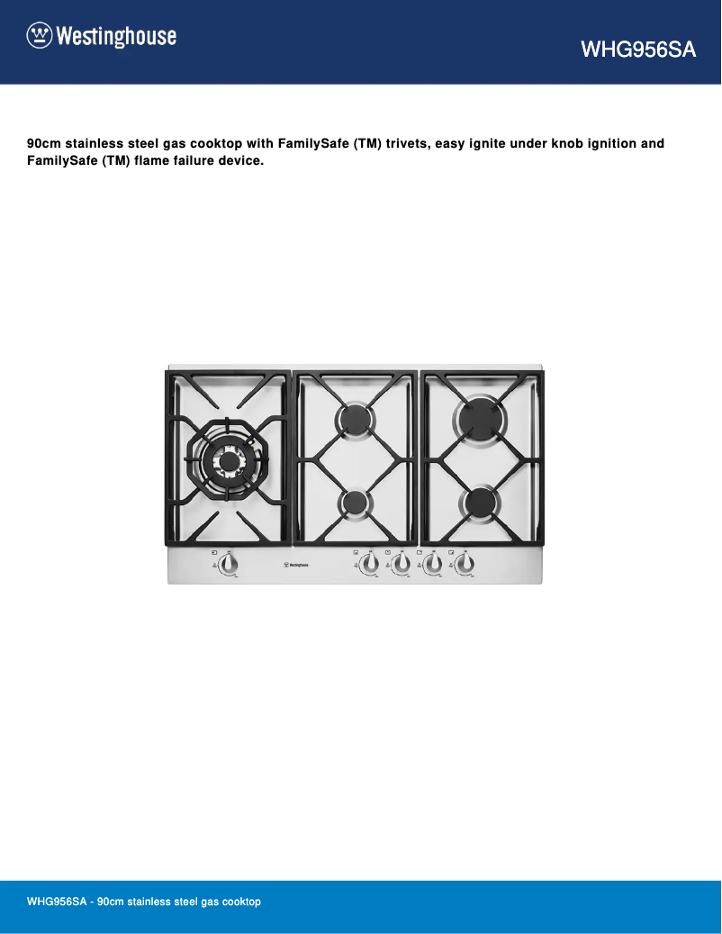 Page n°1 - Fiche technique Westinghouse WHG956SA