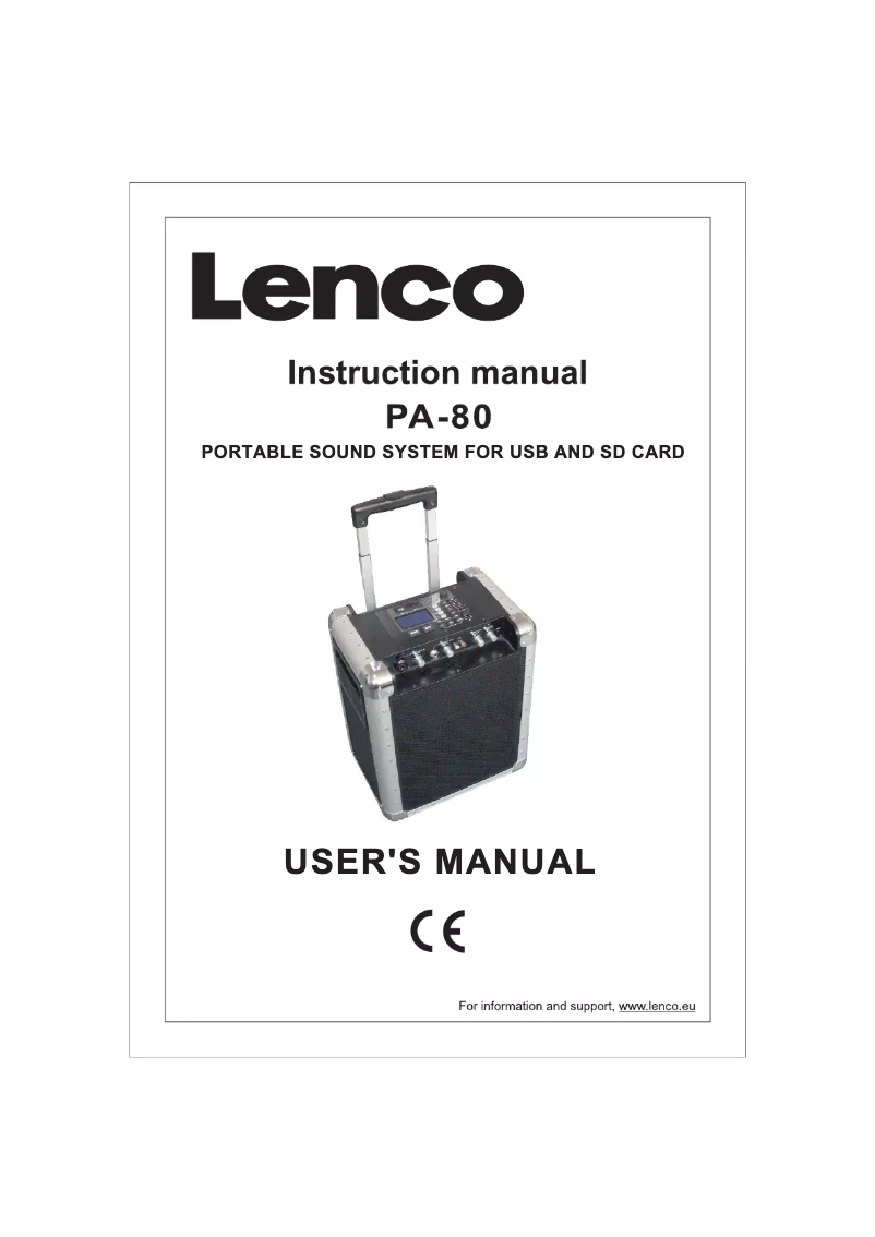 Page 1 de la notice Manuel utilisateur Lenco PA-80