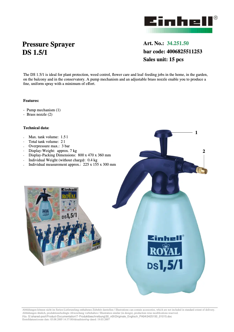 Page n°1 - Manuel utilisateur Einhell DS 1,5/1