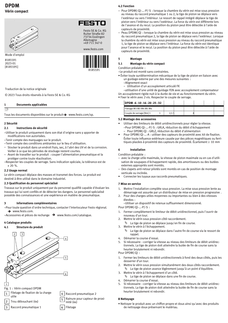 Page 1 de la notice Manuel utilisateur Festo DPDM-6-10-P-PA