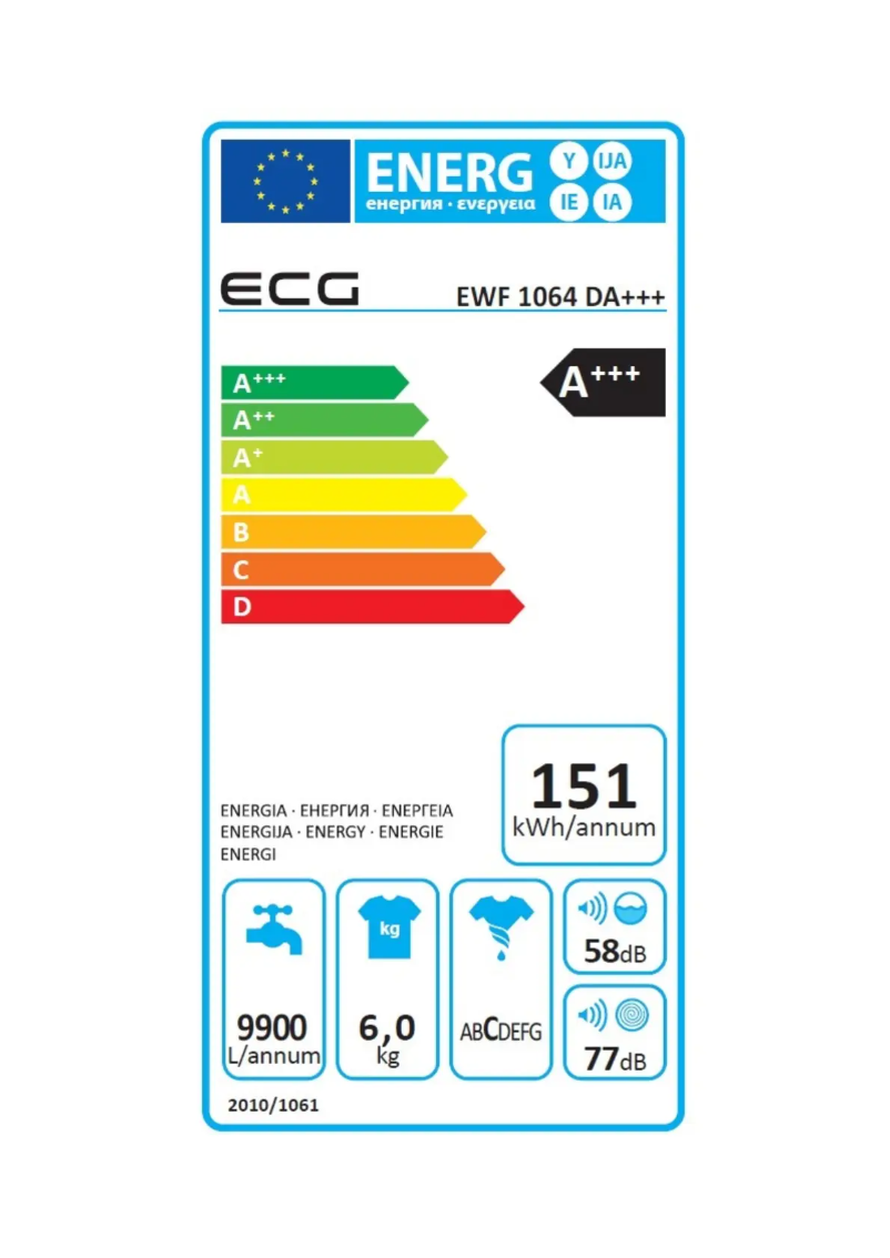 Page 1 de la notice Label énergétique ECG EWF 1064 DA+++