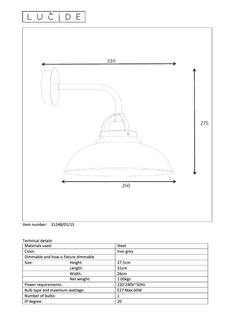 Page 1 de la notice Manuel utilisateur Lucide Hamois 31248/01/15