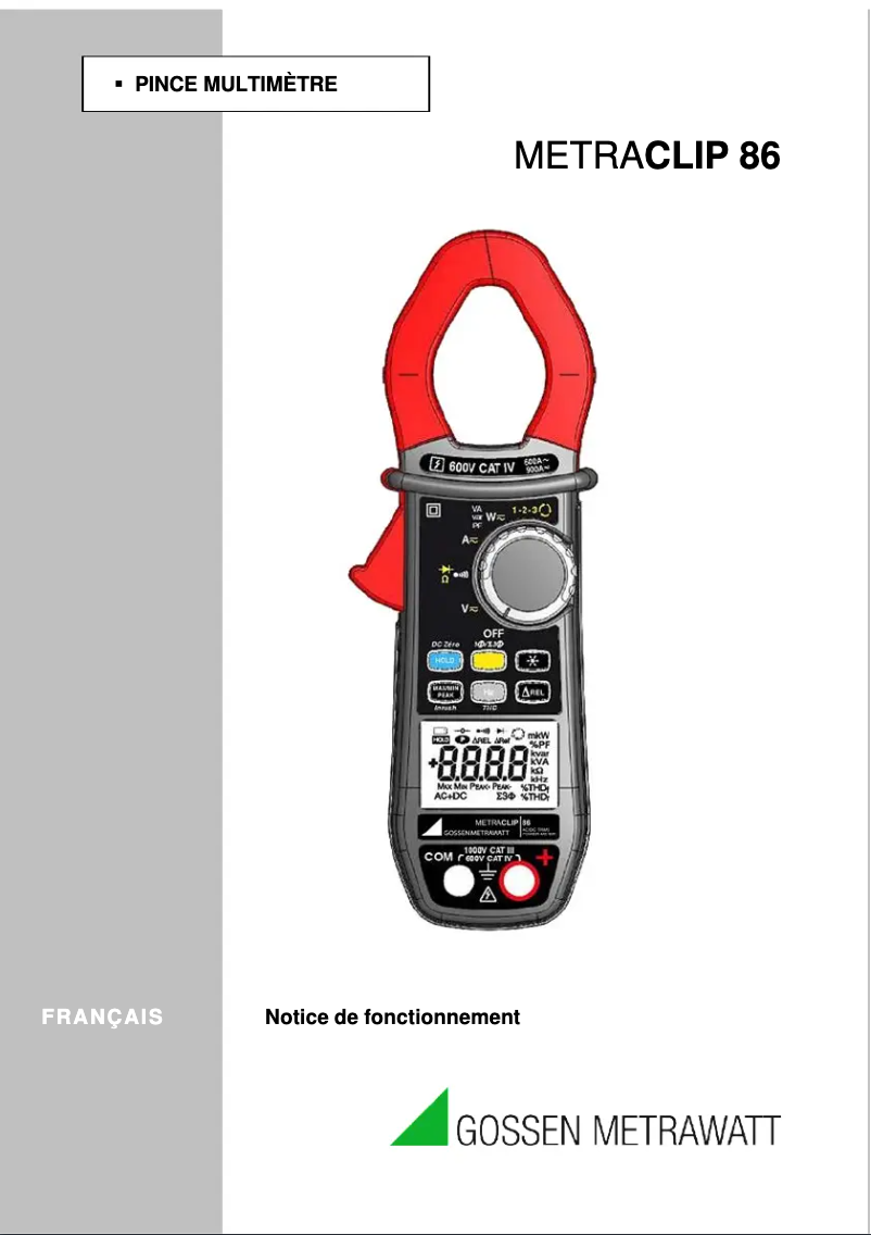 Page 1 de la notice Manuel utilisateur Gossen Metrawatt METRACLIP 86