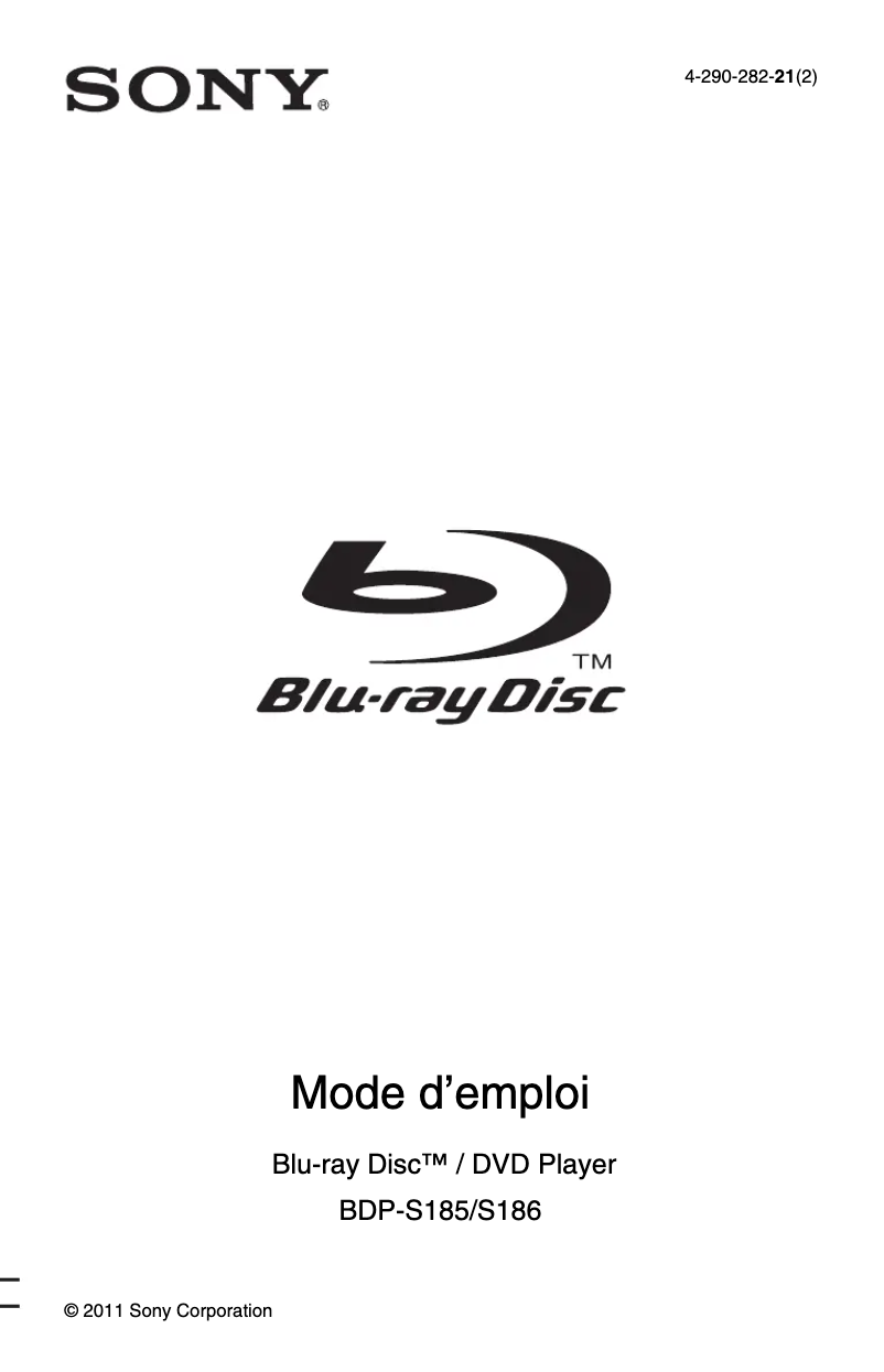 Page n°1 - Manuel utilisateur Sony BDP-S185