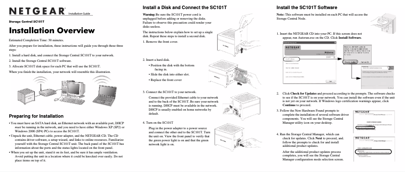 Page 1 de la notice Guide d'installation Netgear SC101T