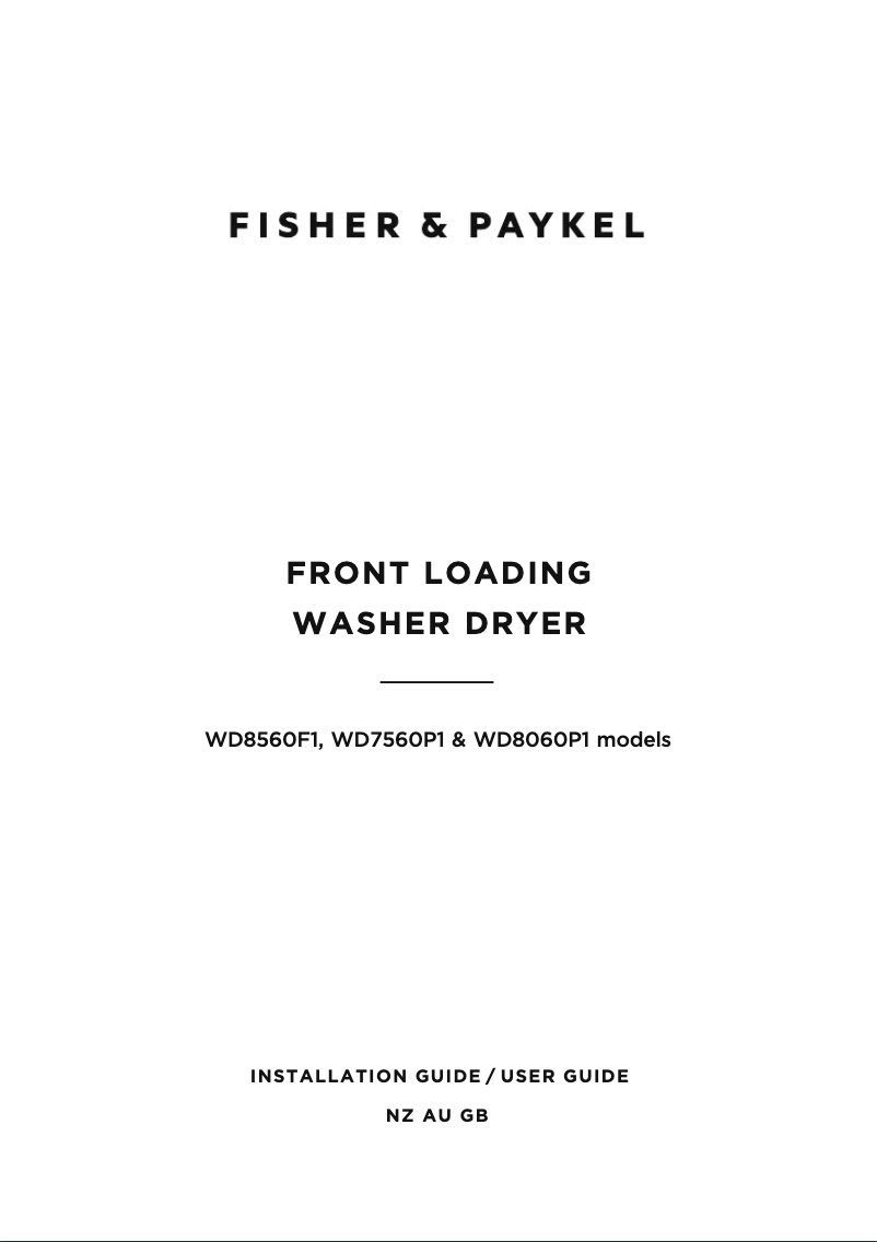 Page 1 de la notice Guide d'installation Fisher & Paykel WD8560F1