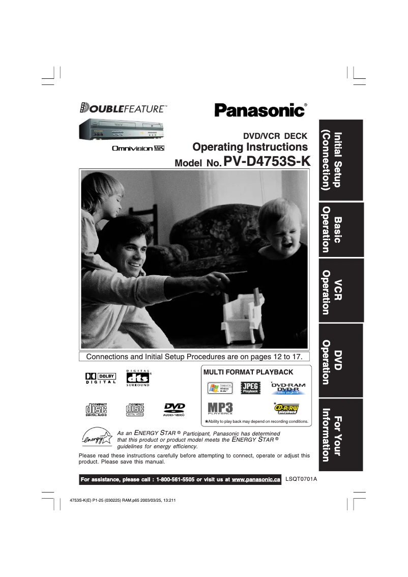 Page 1 de la notice Manuel utilisateur Panasonic PV-D4753SK