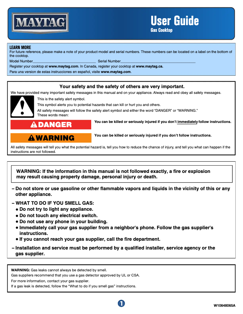 Page 1 de la notice Manuel utilisateur Maytag MGC7536DE