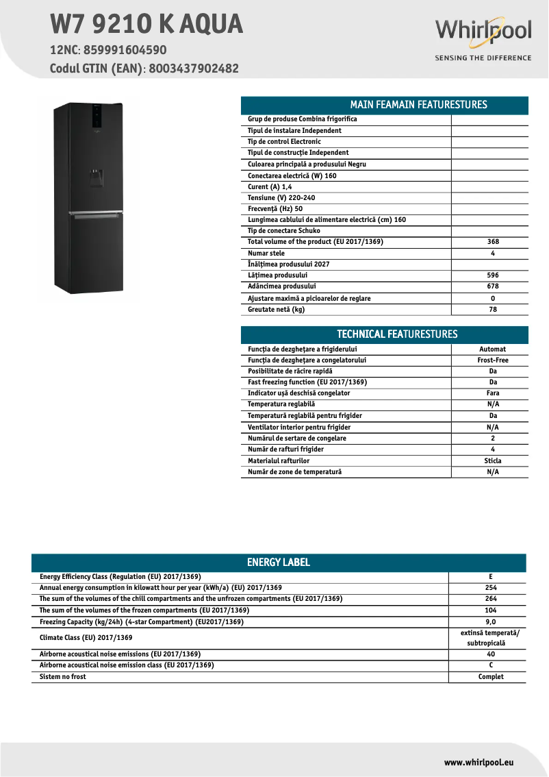 Image de la première page du manuel de l'appareil W7 921O K AQUA