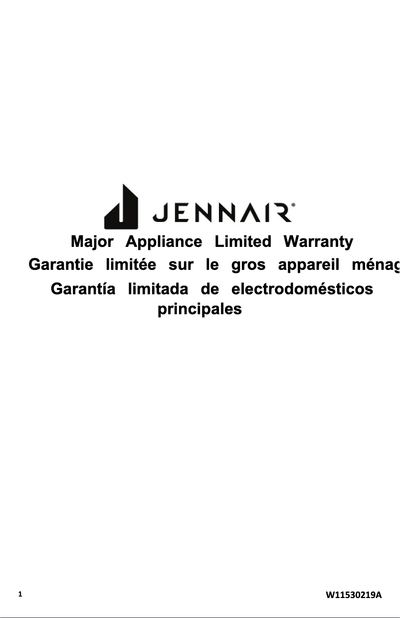 Page 1 de la notice Informations de garantie JennAir JDPSS245LX