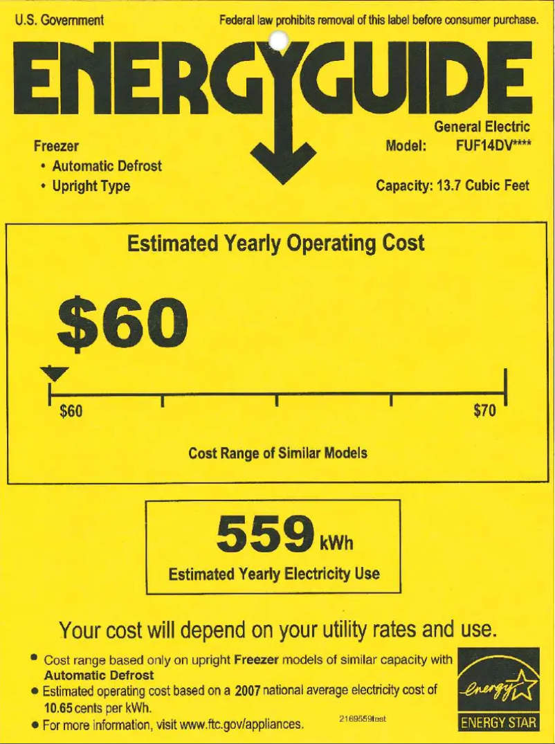 Page n°1 - Label énergétique GE FUF14DVRWW