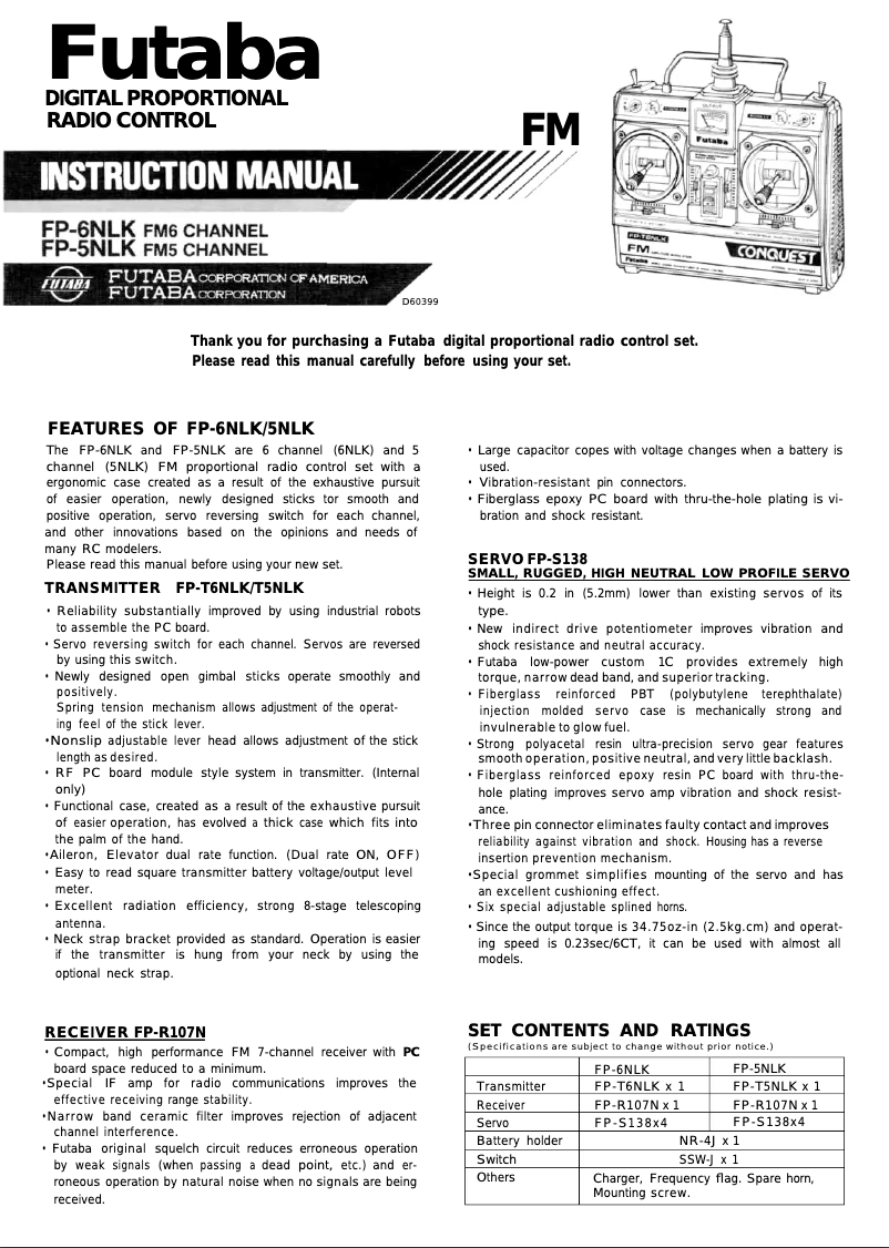 Page 1 de la notice Manuel utilisateur Futaba FP6NLK