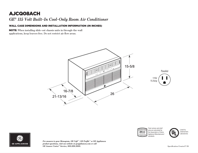 Página 1 del manual Ficha técnica GE AJCQ08ACH