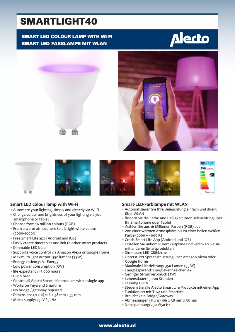 Page n°1 - Manuel utilisateur Alecto SMARTLIGHT40