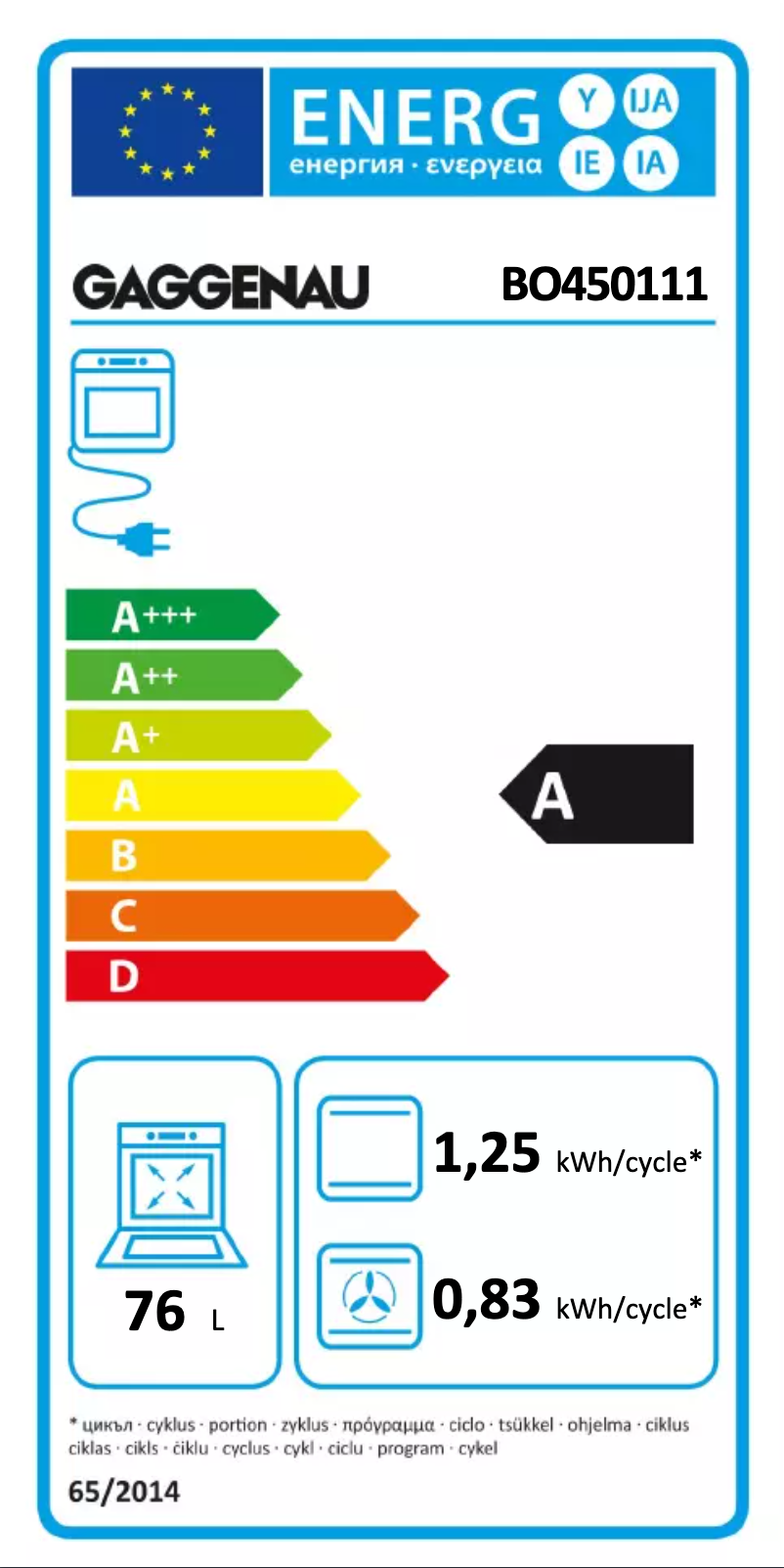 Page n°1 - Label énergétique Gaggenau BO450111