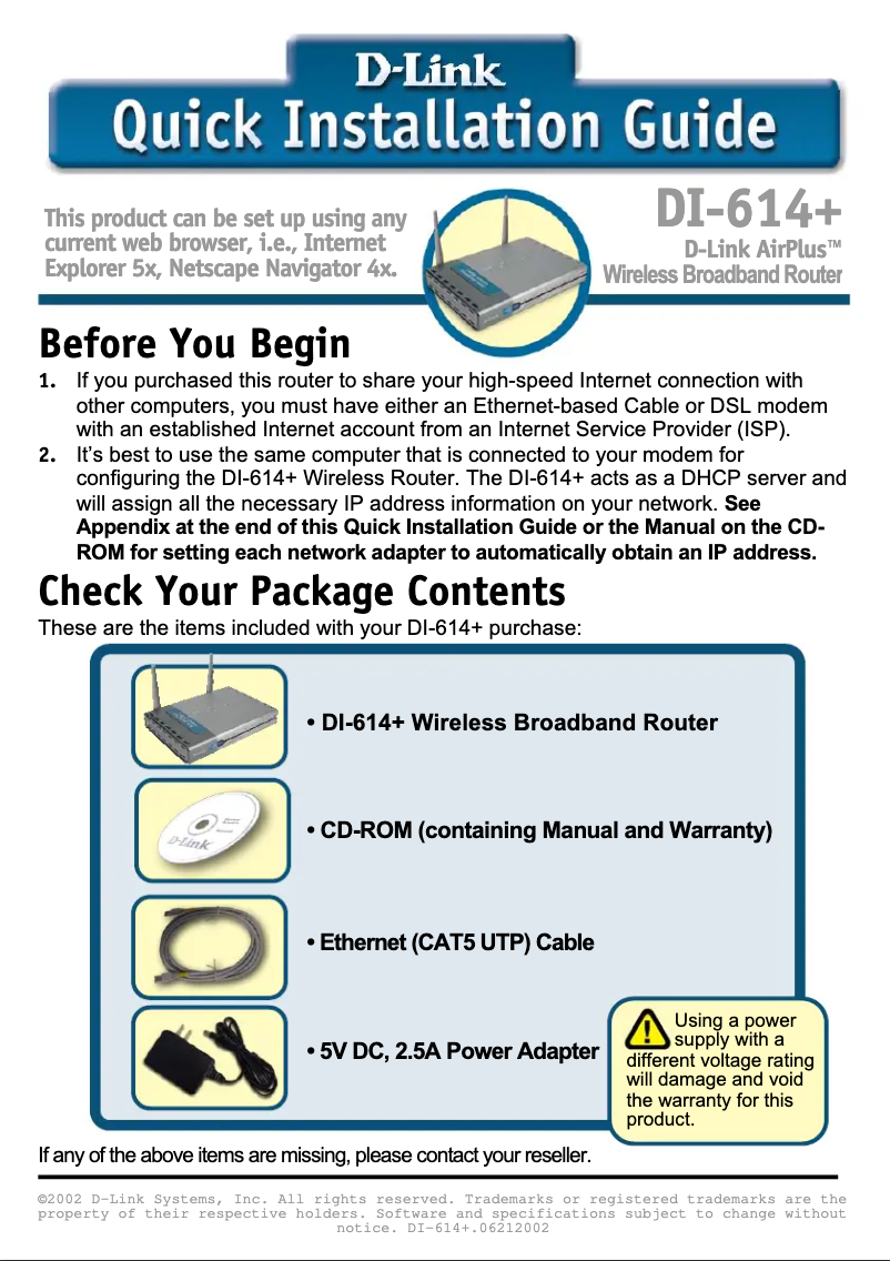 Image de la première page du manuel de l'appareil DI-614