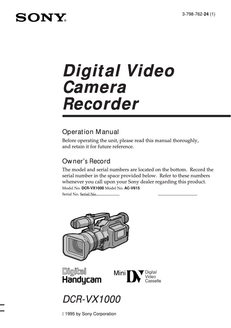 Page 1 de la notice Manuel utilisateur Sony DCR-VX1000