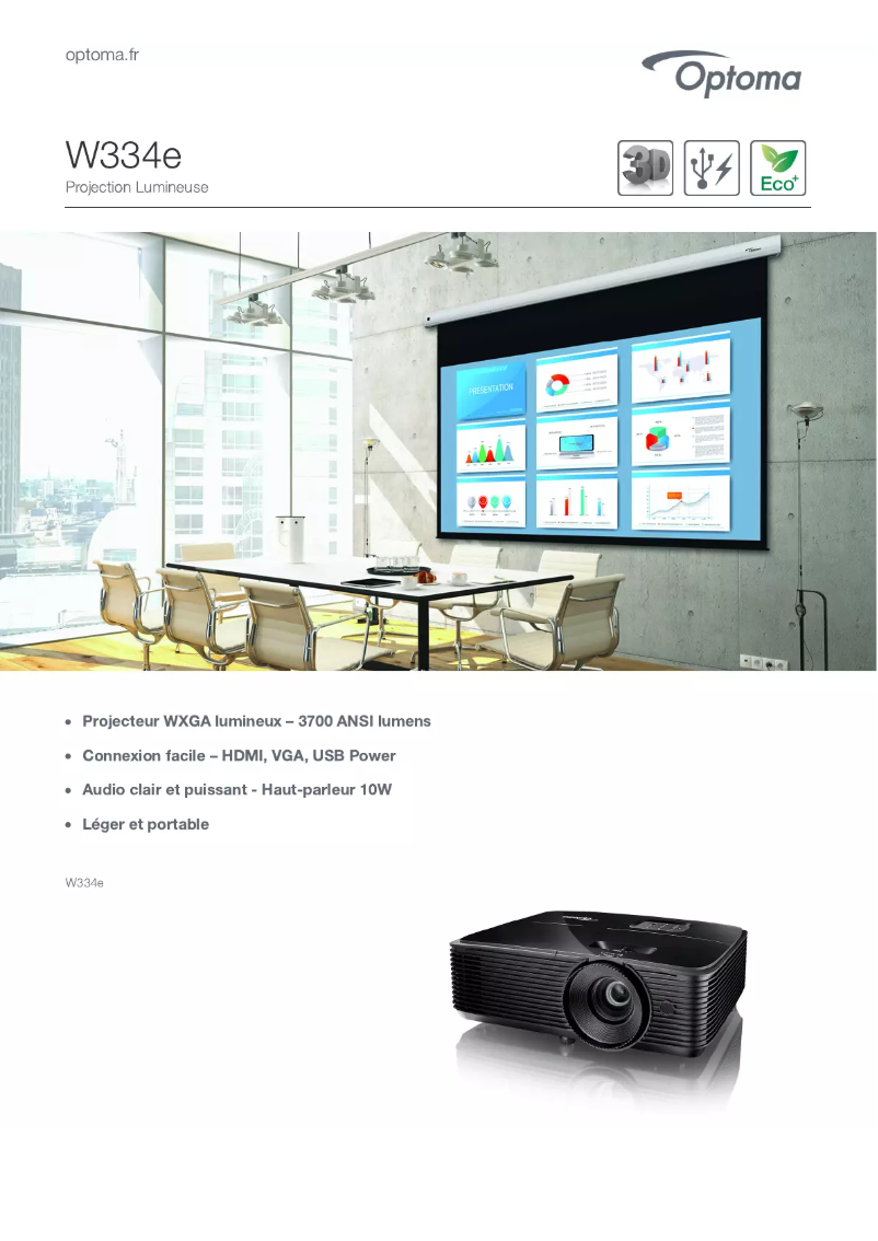 Page 1 de la notice Fiche technique Optoma W334E