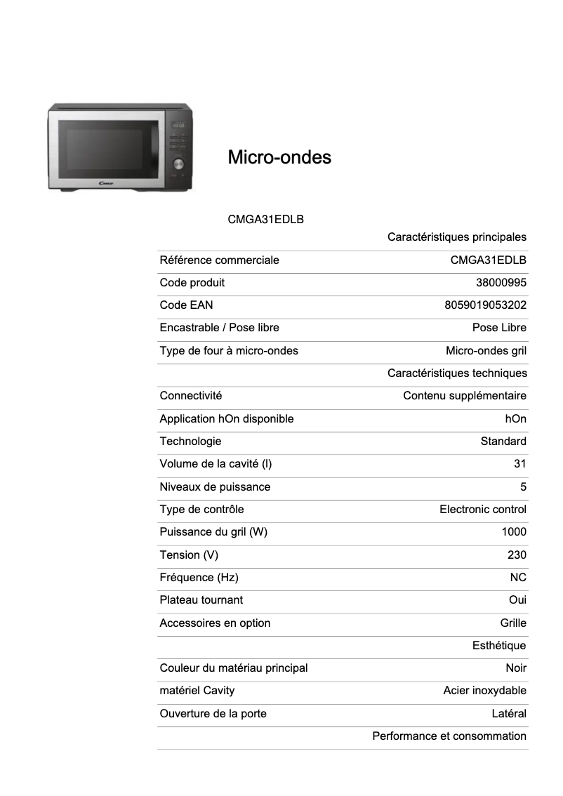 Image de la première page du manuel de l'appareil CMGA31EDLB