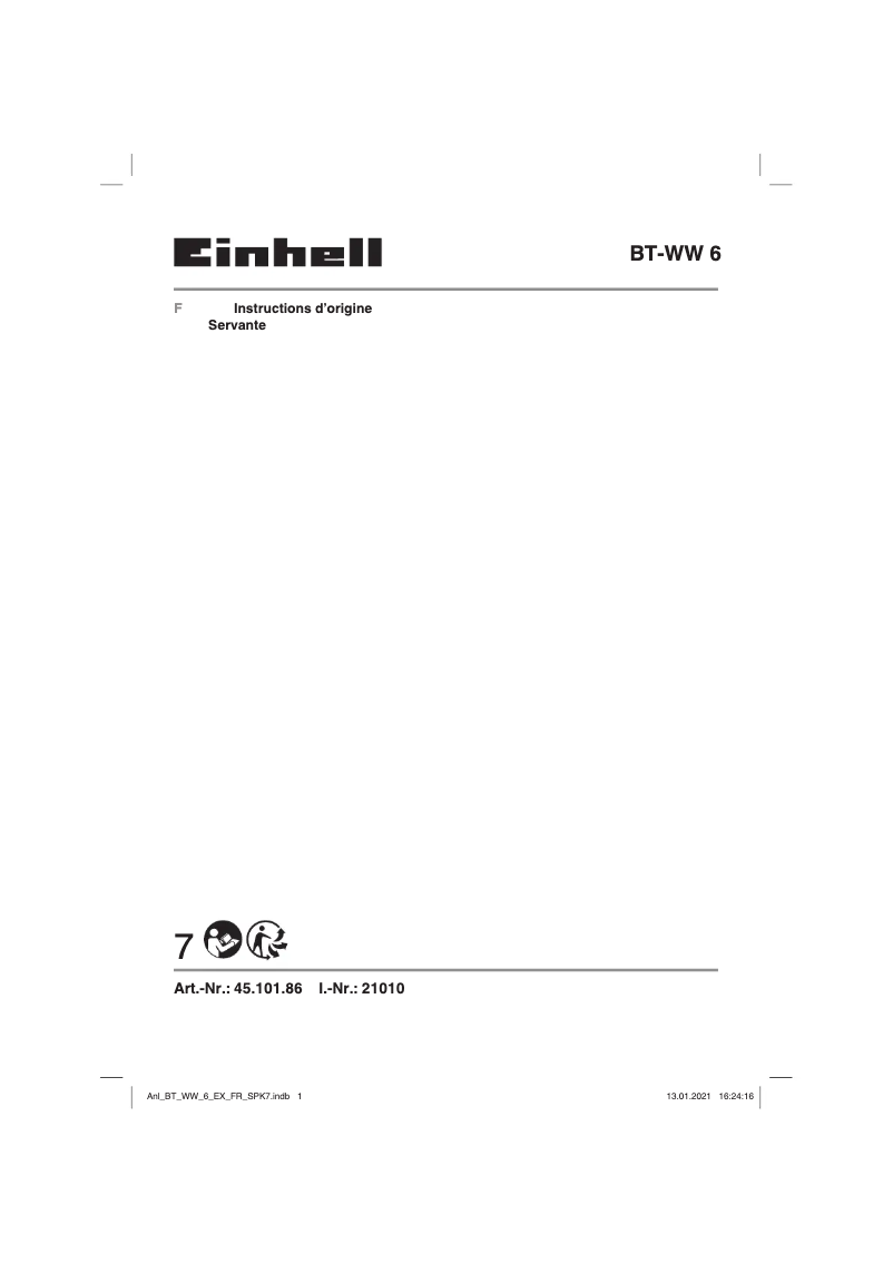 Page 1 de la notice Manuel utilisateur Einhell BT-WW 6