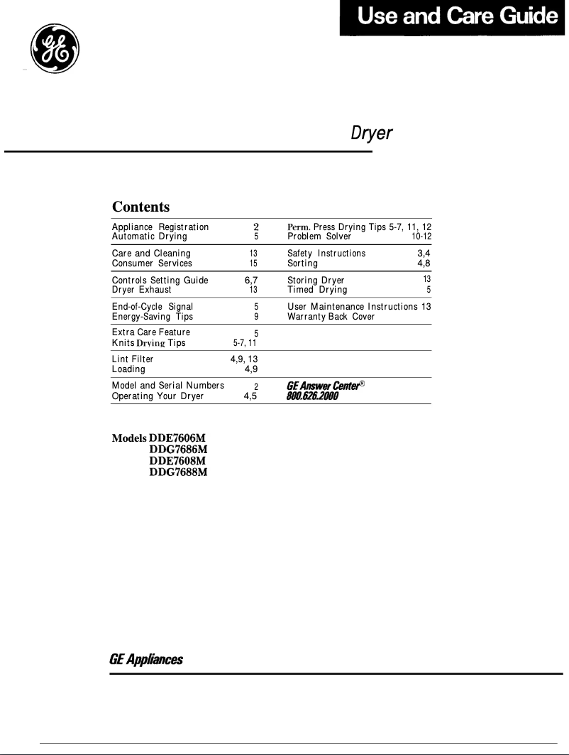 Page 1 de la notice Manuel utilisateur GE DDE7608M