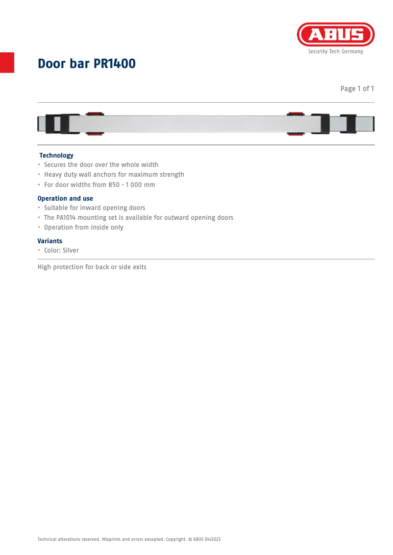 Image de la première page du manuel de l'appareil Bar