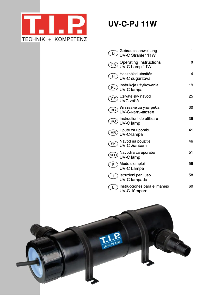 Page 1 de la notice Manuel utilisateur T.I.P. UV-C-PJ-11W